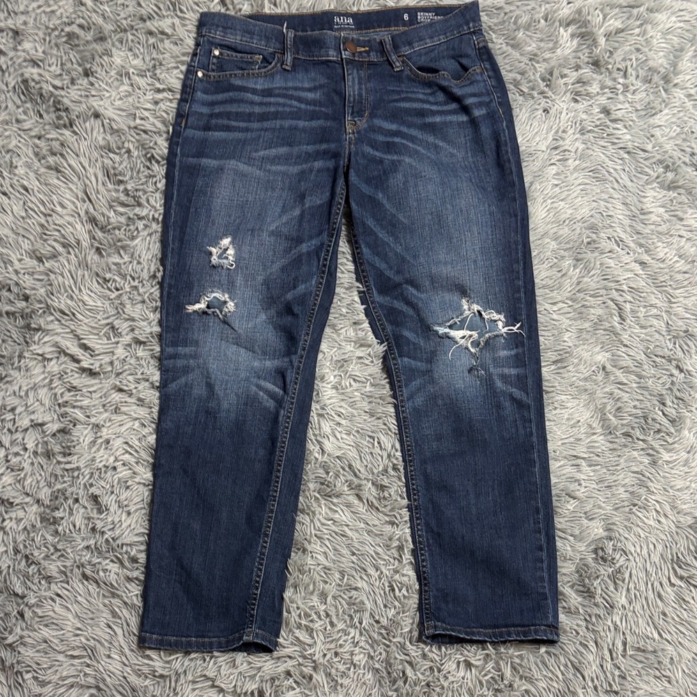 Distressed “Skinny Boyfriend Crop” Jeans - Picture 4 of 13